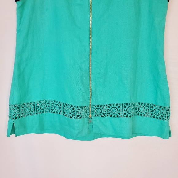 NWT Kaari Blue Linen Crocheted Hem Tank Top - Picture 6 of 11